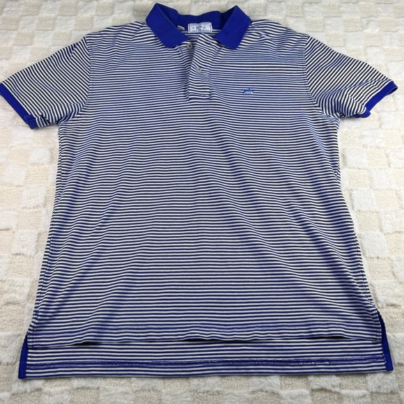 Southern Tide Skipjack Polo Shirt Mens Medium Striped Cotton Blend Blue - Picture 1 of 9